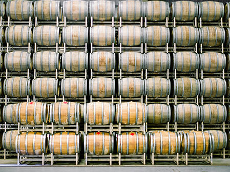 Wall of Oak barrels
