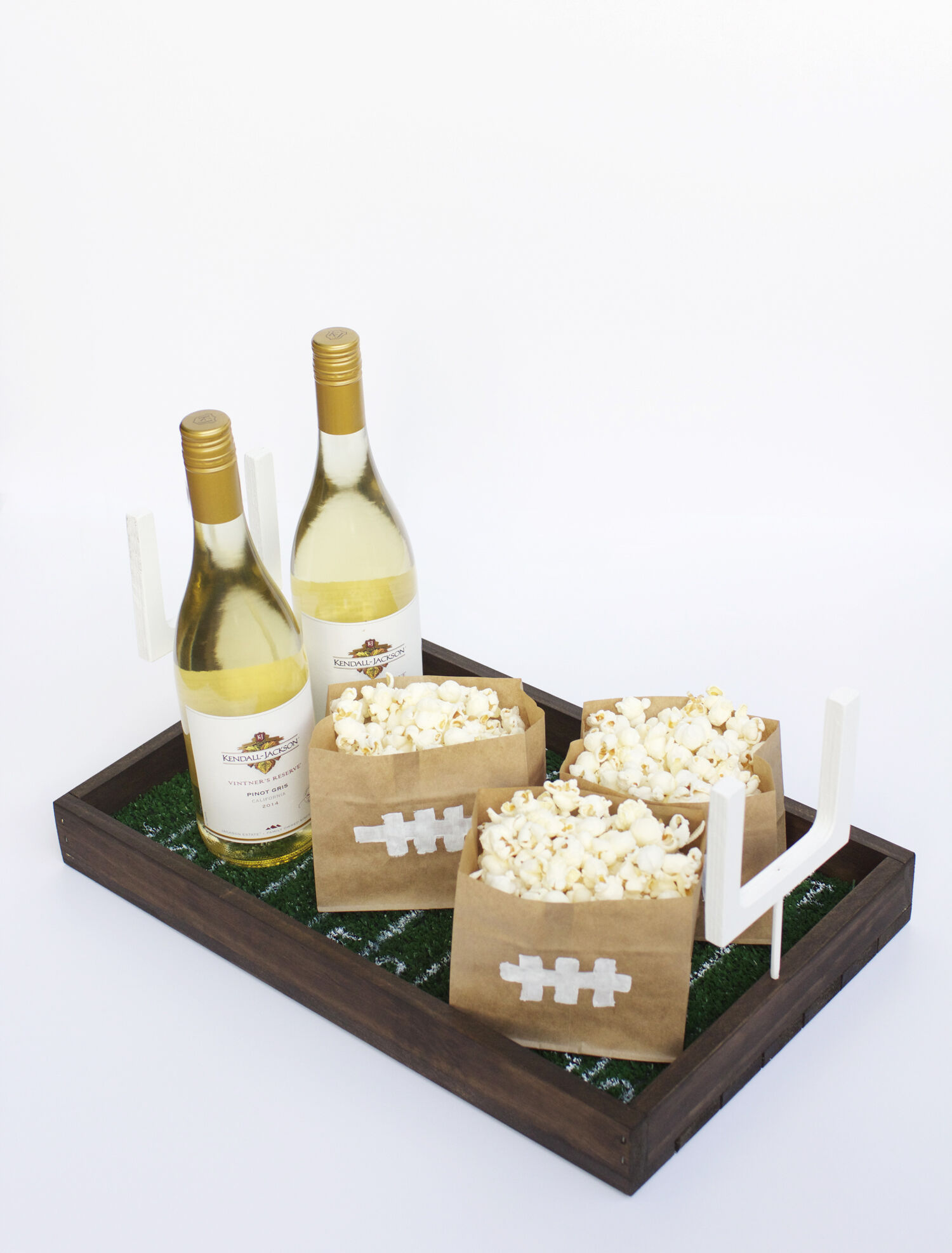 Football field serving tray with popcorn