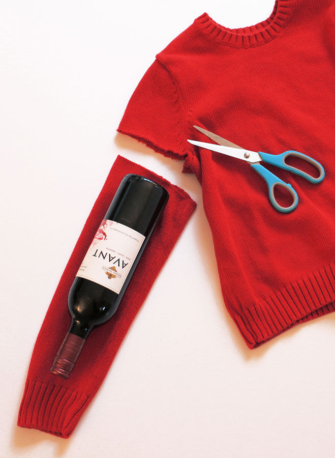 Cutting the sleeves for a wine bottle holder