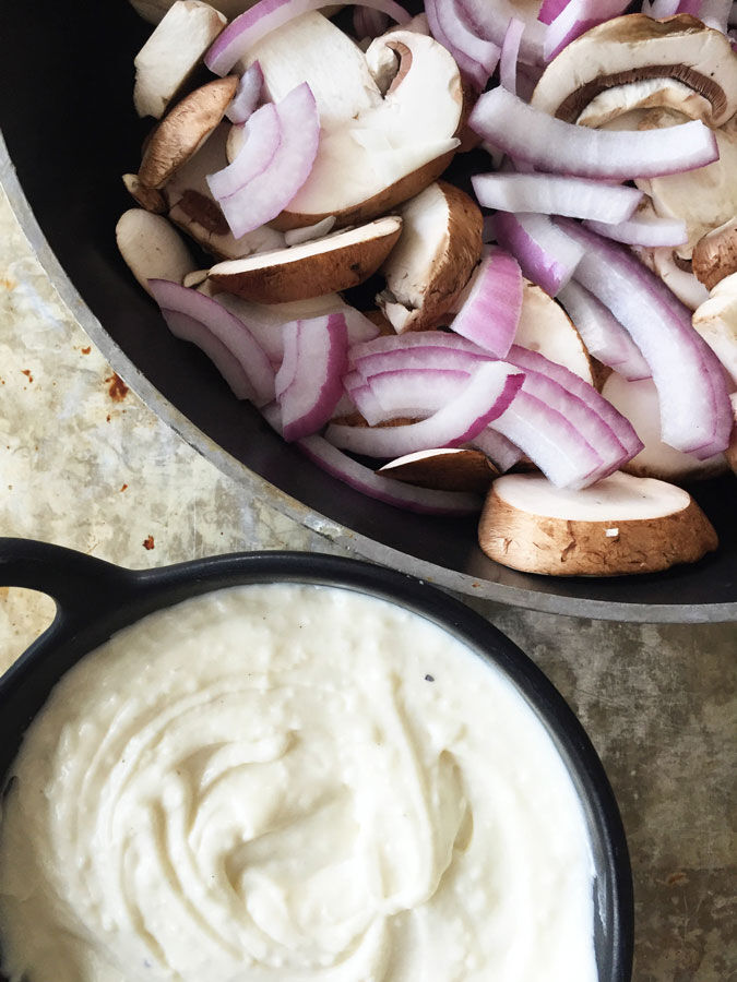 mushrooms and red onion