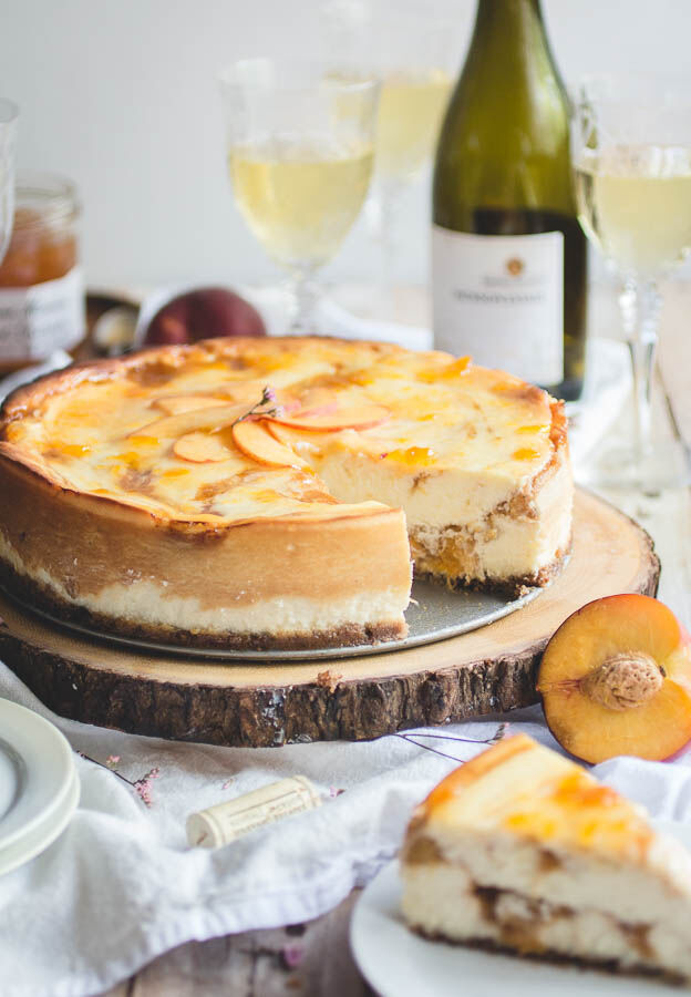 Peach Swirl Cheesecake with Pecan Graham Cracker Crust