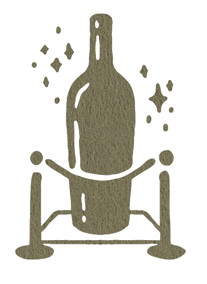 An illustration of a wine bottle with a rope gating it.